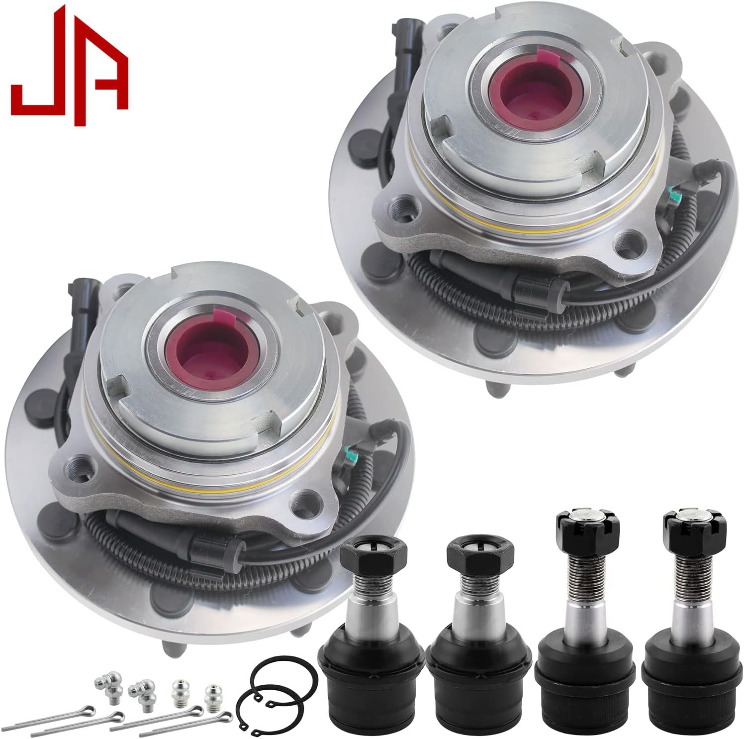 6pc JADODE Front Wheel Bearing Hub Assembly Suspension Lower & Upper Ball Joints Replacement for 1999-2004 Ford F-250 F-350 Super Duty Excursion Bearing Suspension Kit 4WD Only