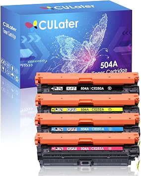 CULater 504A Remanufactured Toner Cartridge Replacement for CE250A CE251A CE252A CE253A Toner Cartridges for HP Color CM3530 CM3530fs CP3525dn CP3525n CP3525x Printers 4 Pack