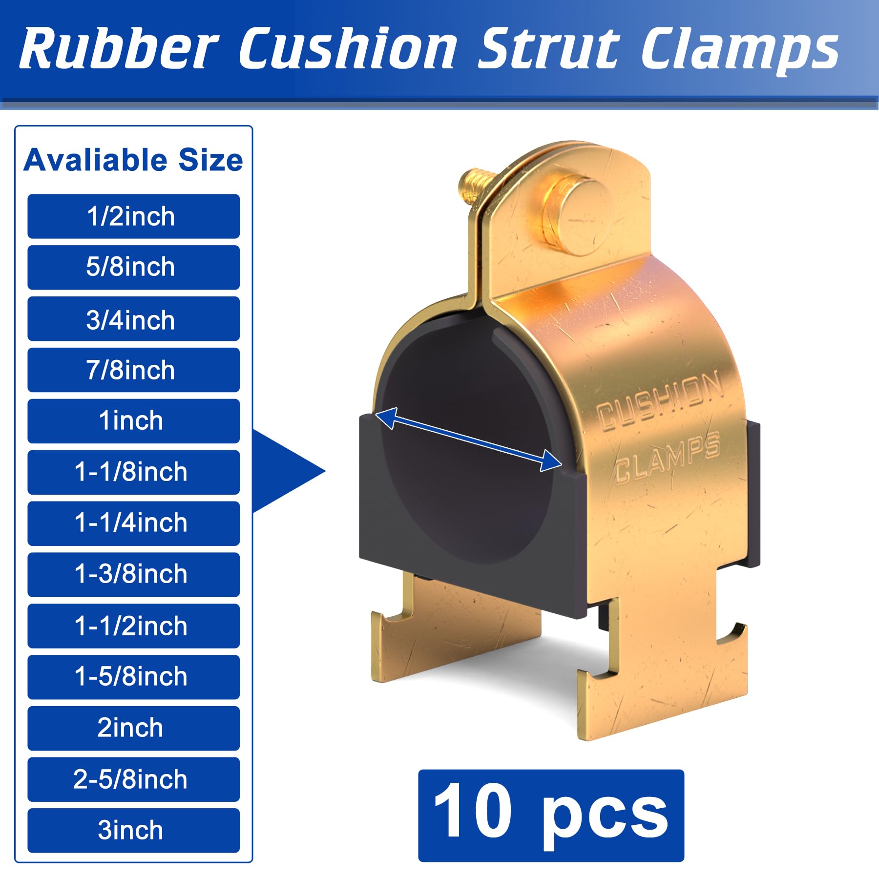 Abrazadera de amortiguador de goma, 10 abrazaderas de puntal galvanizadas resistentes al calor, abrazaderas de puntal de montaje de 7/8 pulgadas para montar tuberías de cobre, tuberías