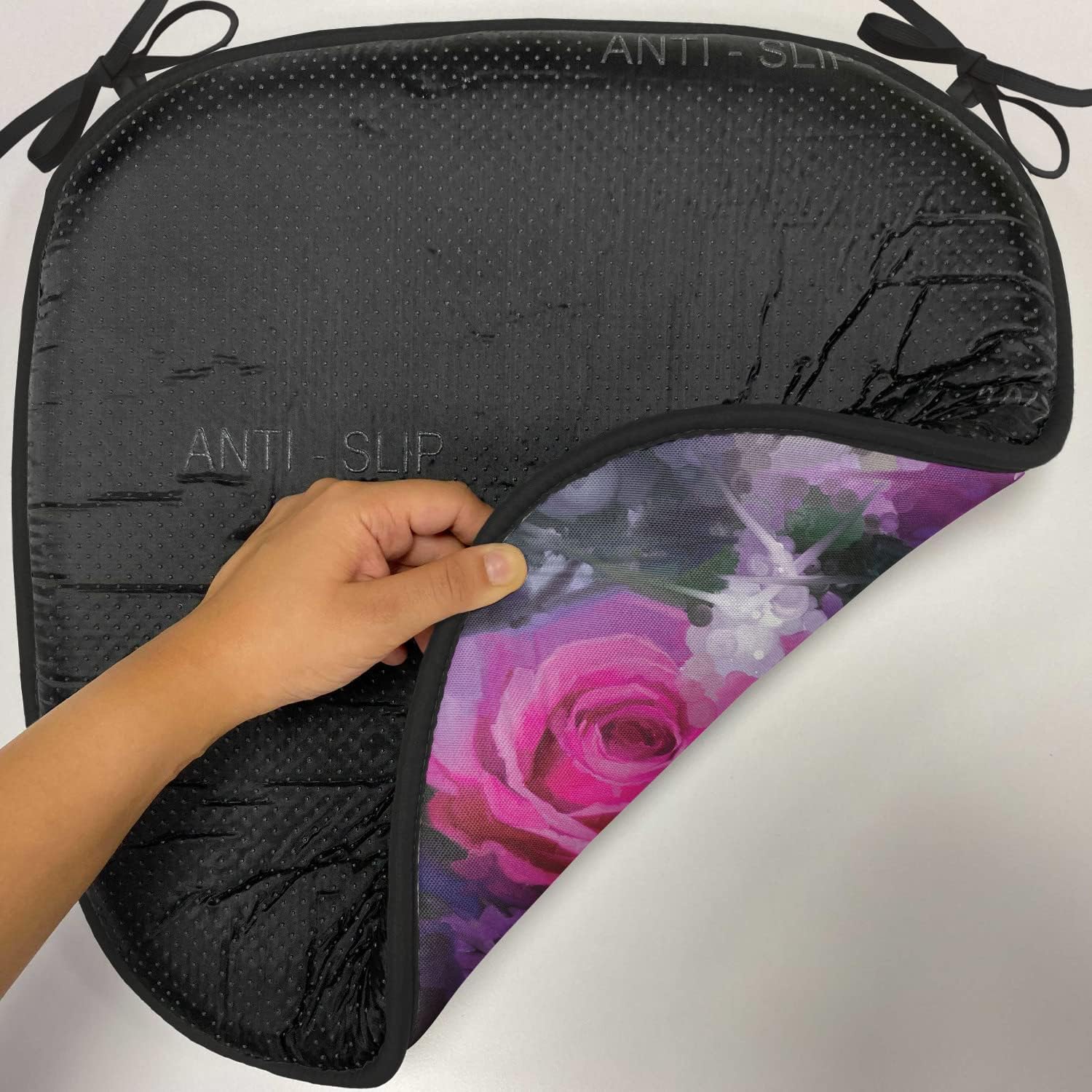 Lunarable Watercolor Flower Chair Cushion Pads Set of 2, Bouquet Design Rose Daisy and Gerbera Bridal Romantic Print, Anti-Slip Seat Padding for Kitchen & Patio, 16"x16", Purple Orange Pink