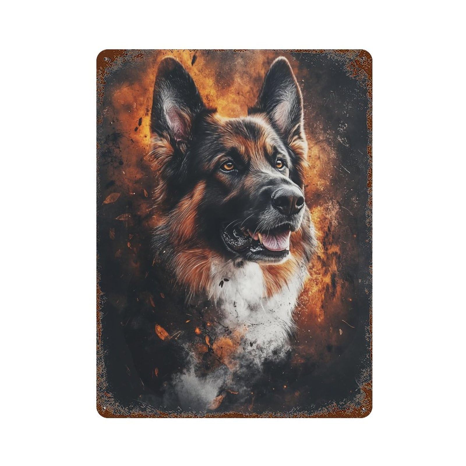 Distressed Metal Wall Sign German Shepherd Art Print -1 15.7"x11.8", Shabby Chic Decor for Patio, Garden Room And Bar Decor