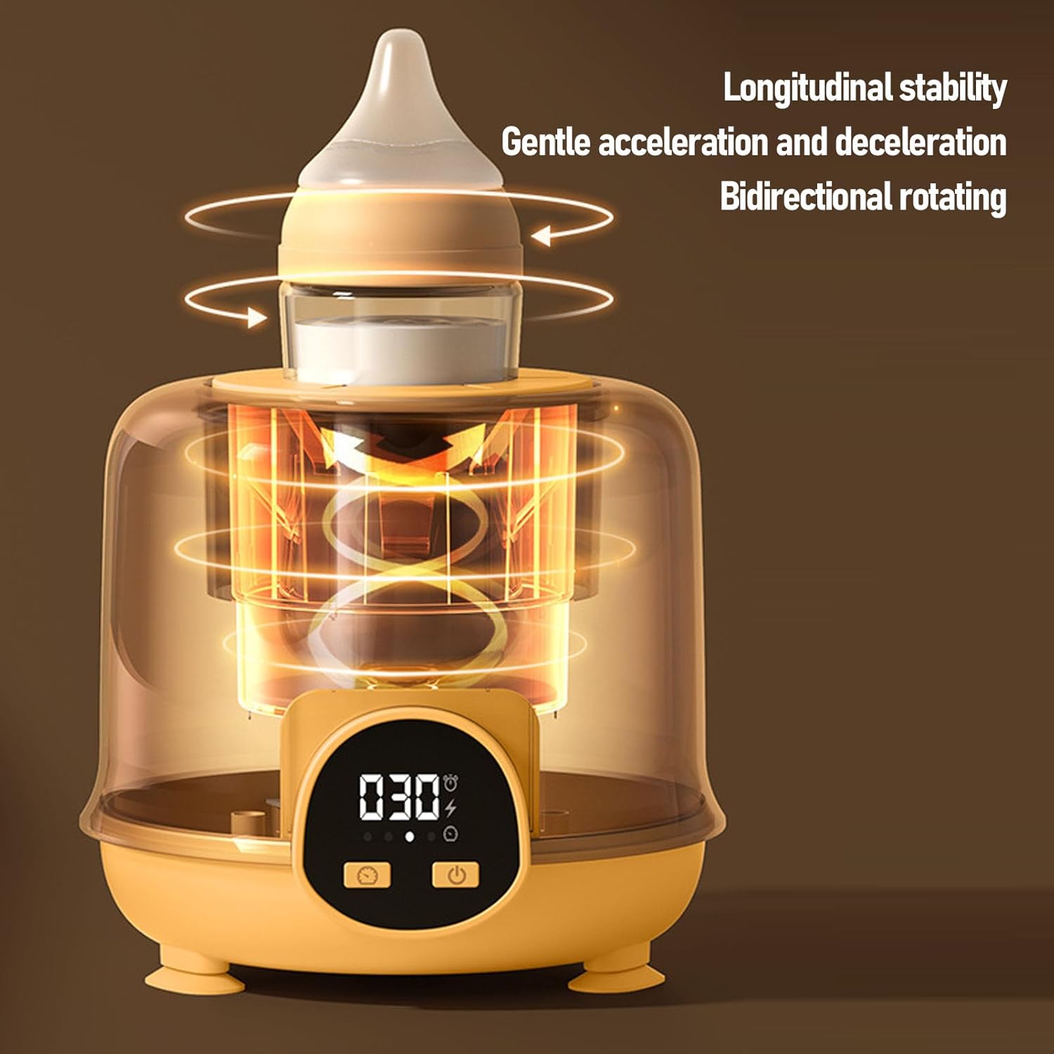 Automatic Baby Bottle Shaker, Low Noise Digital Display Cordless Baby Bottle Mixer Baby Formula Mixer Formula Pitcher for 50‑80mm Bottles (Yellow)