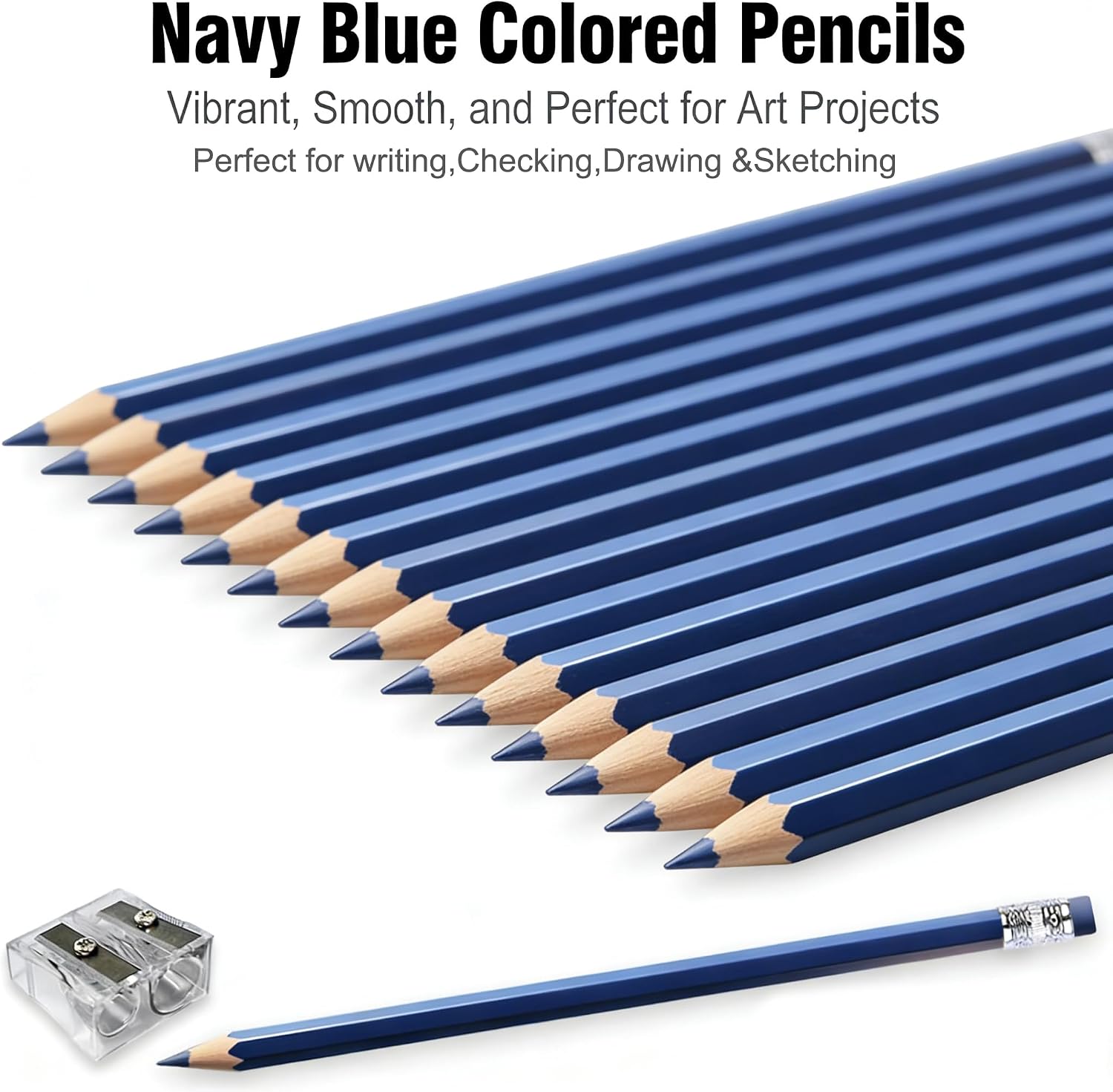 Adhere 25pcs Checking Pencils Erasable colored Pencils Pre-Sharpened #2 HB,for Checking Tests Grading,Map Coloring, editing Office Favors,including a Free sharpener. (Navy Blue) image 3