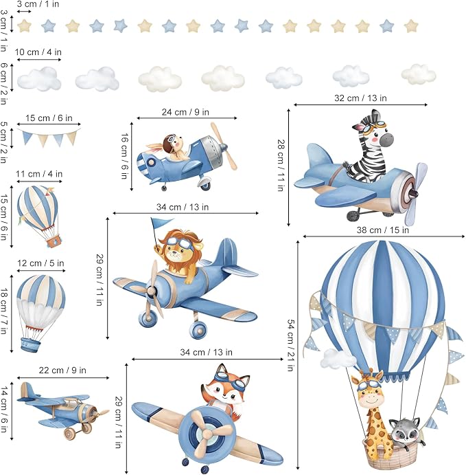 Vinilos decorativos de animales y globo aerostático miniatura 2