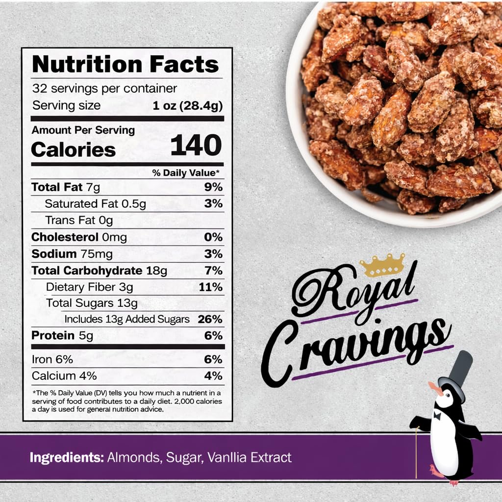 Royal Cravings - Hot Honey Almonds - Sweet & Salty Crunch Snack for Gifting, Sharing & Dessert Topping - 2 lb Resealable Bag