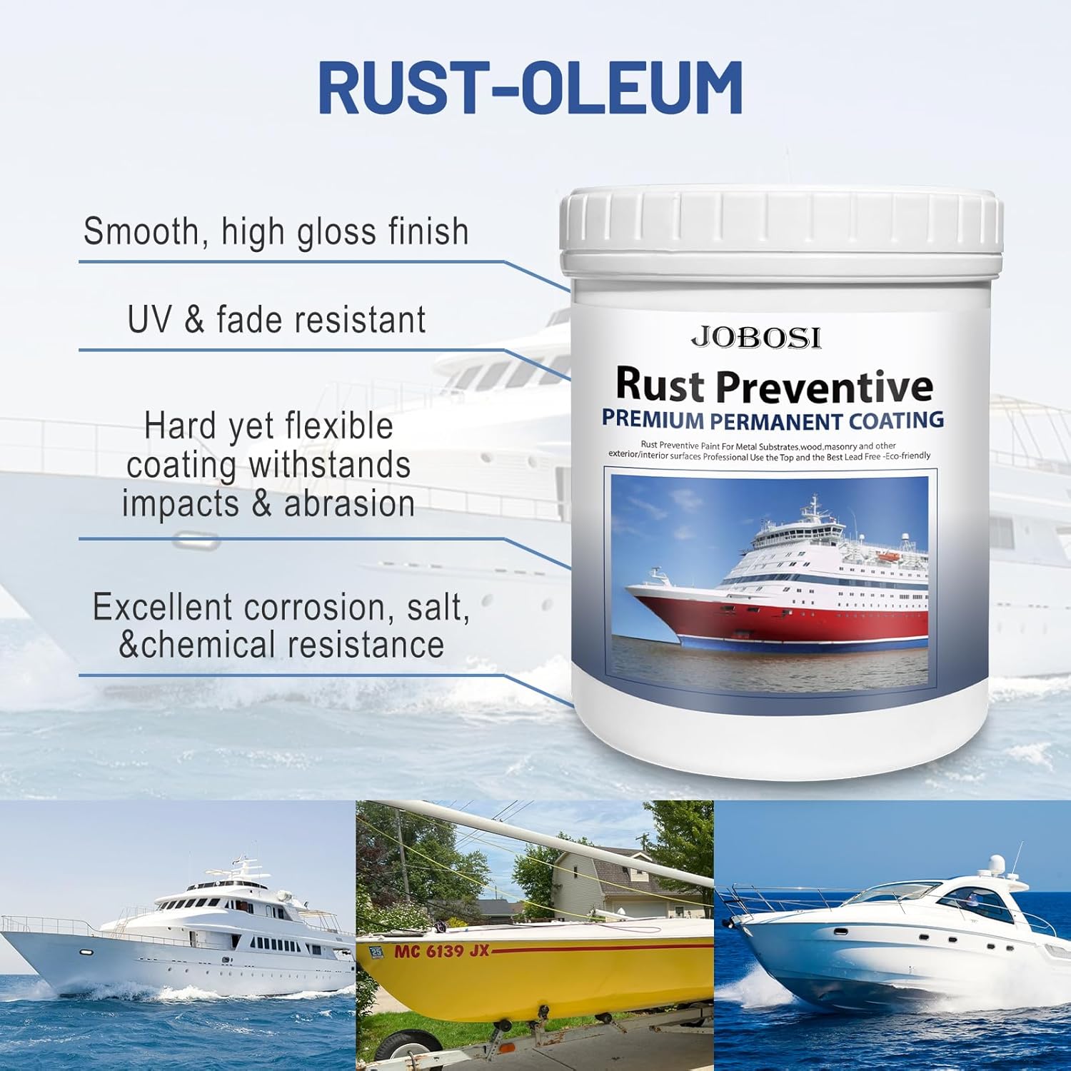 White Marine-Grade Water-Based Rust Preventative Paint 32 FL Oz - Saltwater-Resistant Coating for Boats, Trailers & Dock Equipment | Low VOC, Quick-Dry, Brush/Spray Application