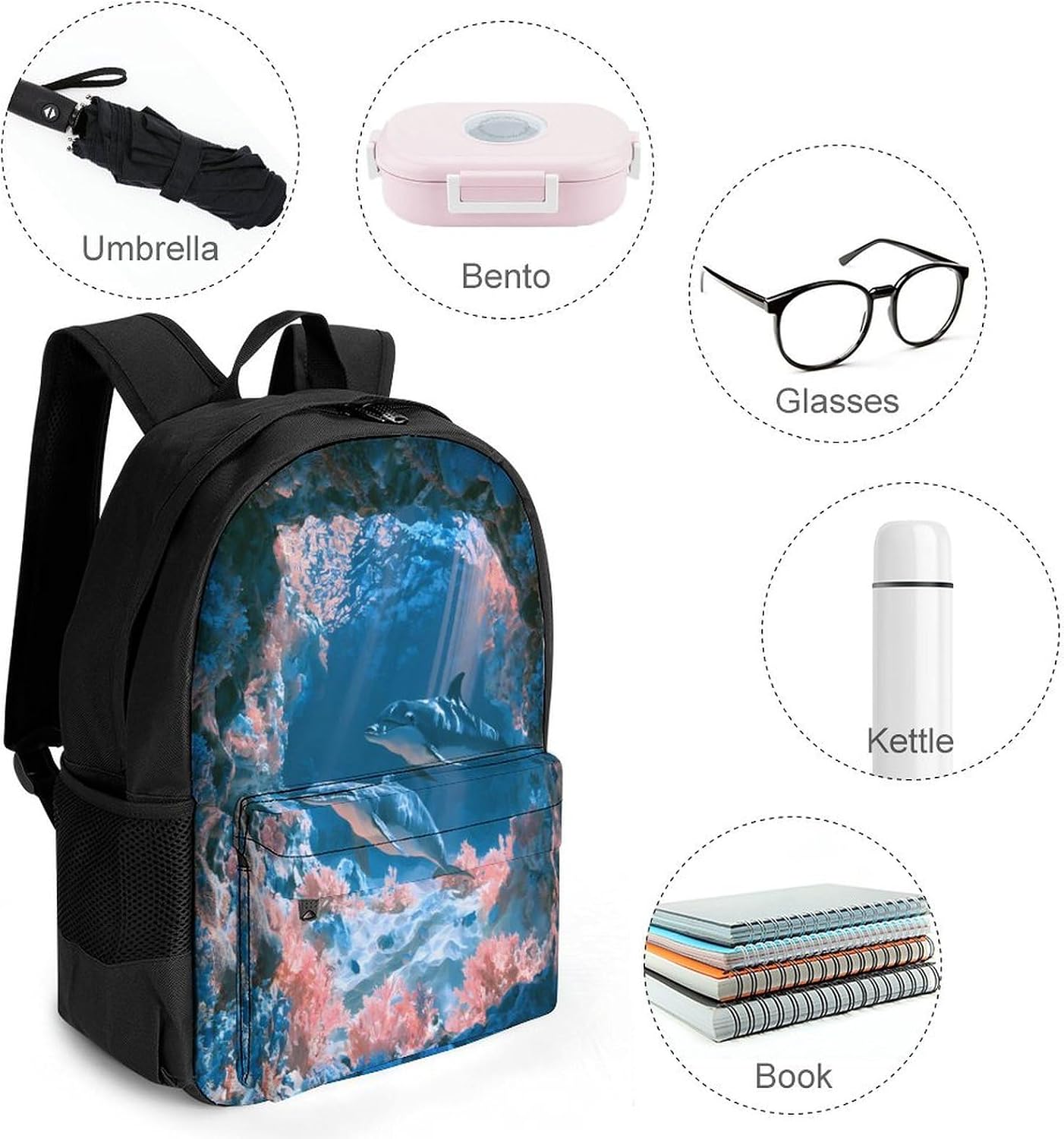 Dolphins In Coral Sea Cave Backpack Lightweight Backpacks Work Bag