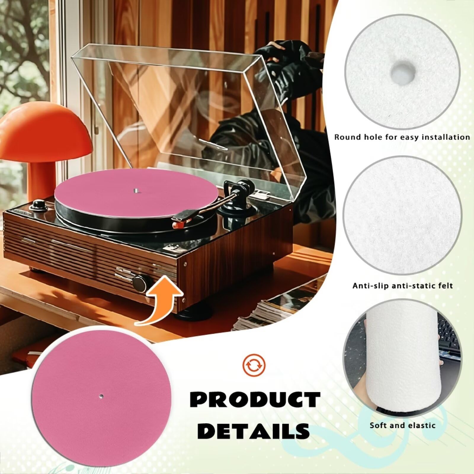 Uorisanigo Turntable Mat PaleVioletRed Anti Vibration Vinyl Record Slip Mats for LP Record Player Turntable 12 inch Turntable Felt Pad Vinyl Record Accessories