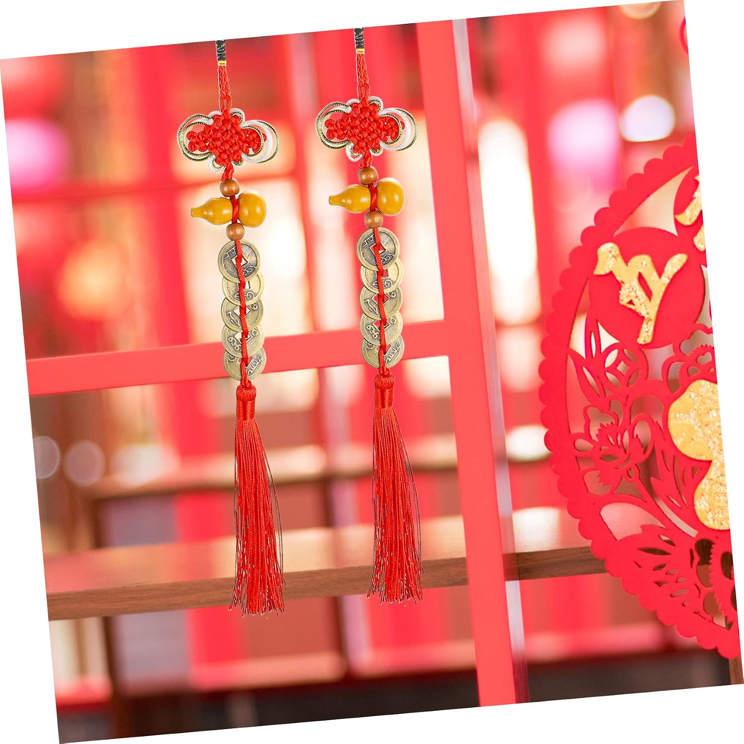 Luxshiny Feng Shui Ancient Chinese Knot Tassels Gourd Pendant for Home Office Car Decor