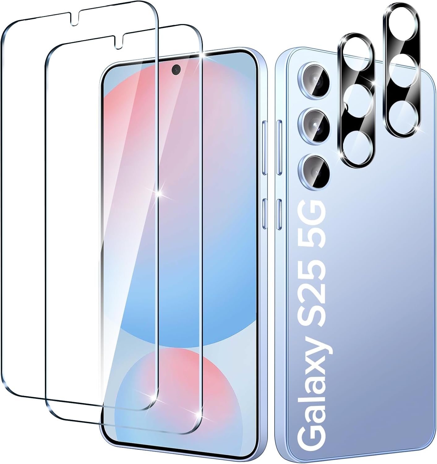 ivoler Pack of 2 Tempered Glass Screen Protectors for Samsung Galaxy S25 5G, with 2 x Rear Camera Protectors, 9H Glass Hardness, Anti-Scratch, Bubble-Free