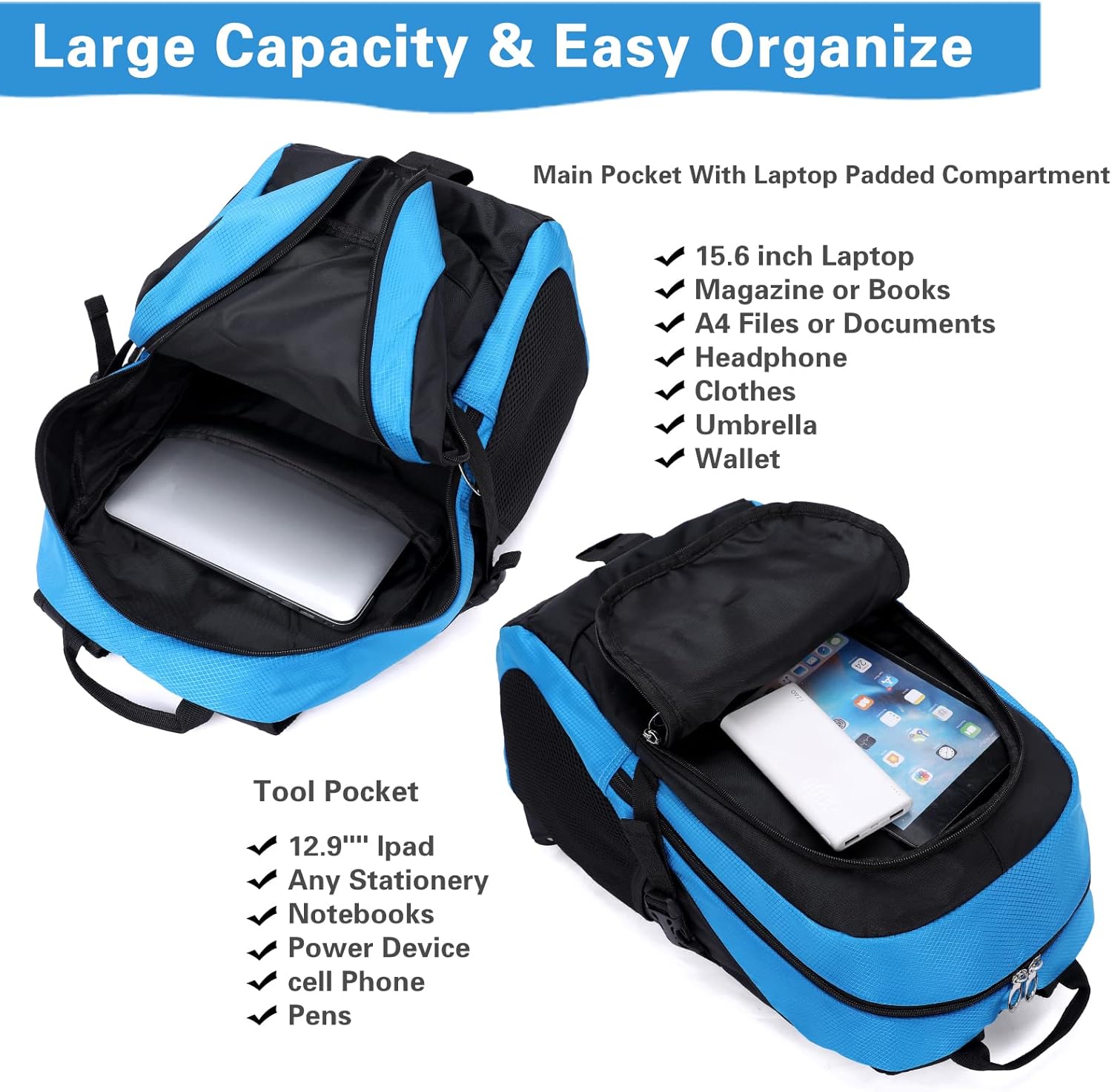 Kids School Backpack For Boy And Girl,Large Capacity High Middle Elementary Primary Students Teens Sports Bookbag (Light Blue) - Image 2