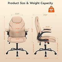 Vista 2 de Silla de Escritorio de Oficina, Silla Ergonómica para Computadora con Brazos Abatibles Acolchados y Soporte Lumbar Ajustable, Silla Ejecutiva