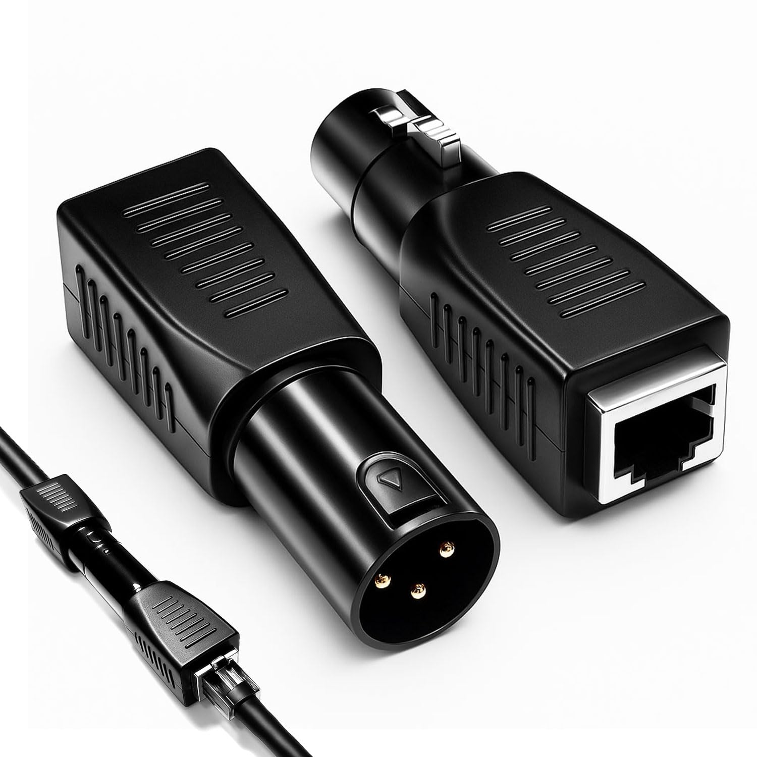 DMX to RJ45 Adapter Kit, 3-Pin & 5-Pin XLR to Ethernet Converter, 2-Pack (Male & Female), Use CAT-5/CAT-6 Cable for DMX512 Lighting Control (3-Pin Female-Male)