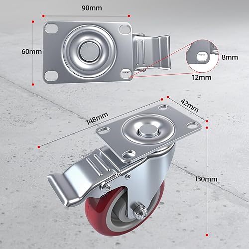 Miniatura 3 de Juego de 4 ruedas de 4 pulgadas resistentes con frenos, ruedas giratorias de 360 grados con cerradura para muebles, mesa, carrito y banco de