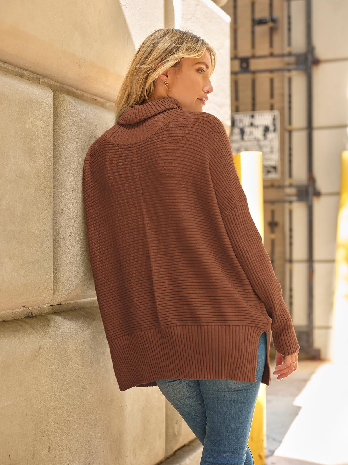 LILLUSORY Oversized Turtleneck Sweaters Fall Batwing Sleeve Ribbed Tunic Sweater