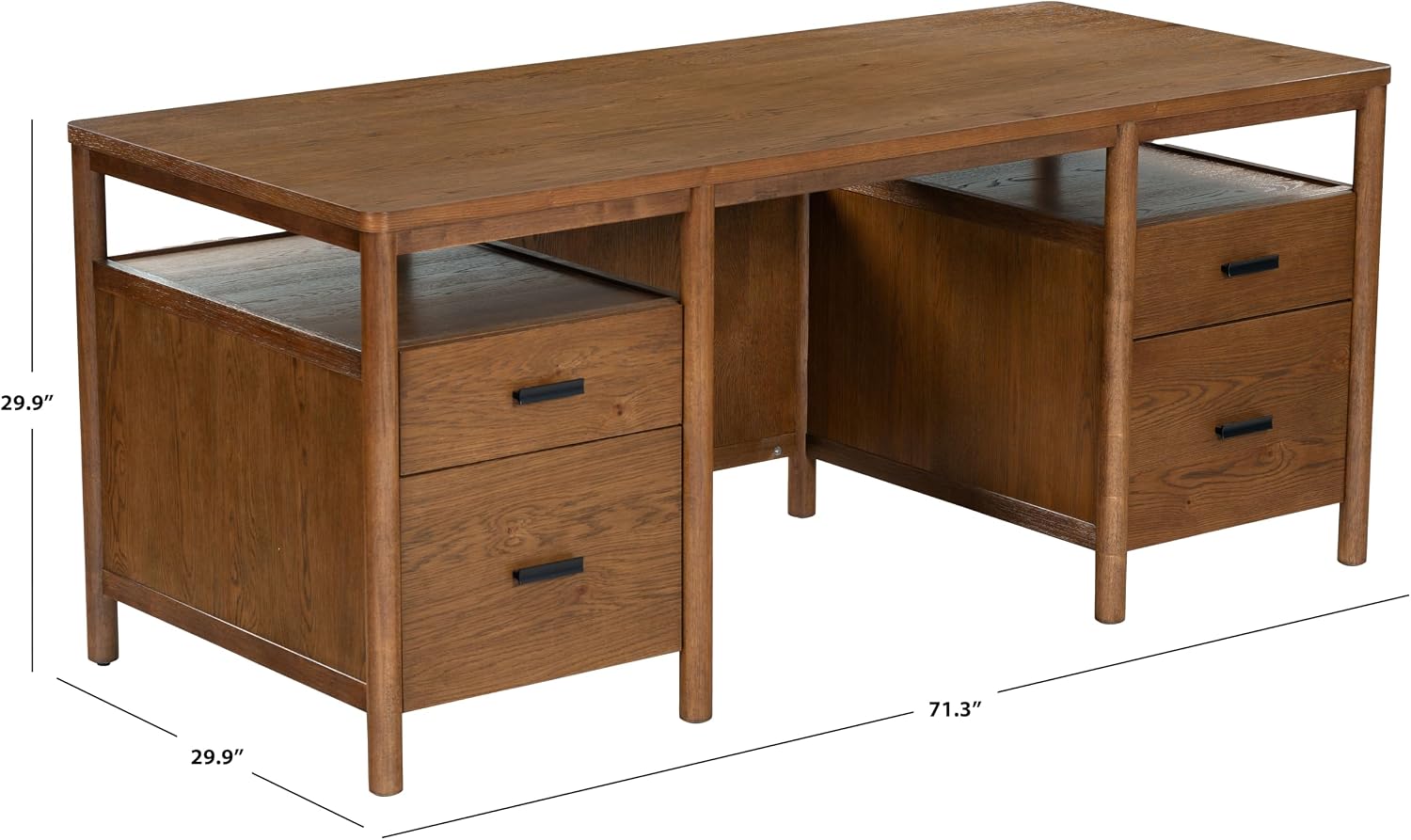 SAFAVIEH Couture Collection - Jaylessa Medium Oak & Black Wood 4-Drawer Desk, Modern Storage Writing Table with Metal Accents (SFV4230C)