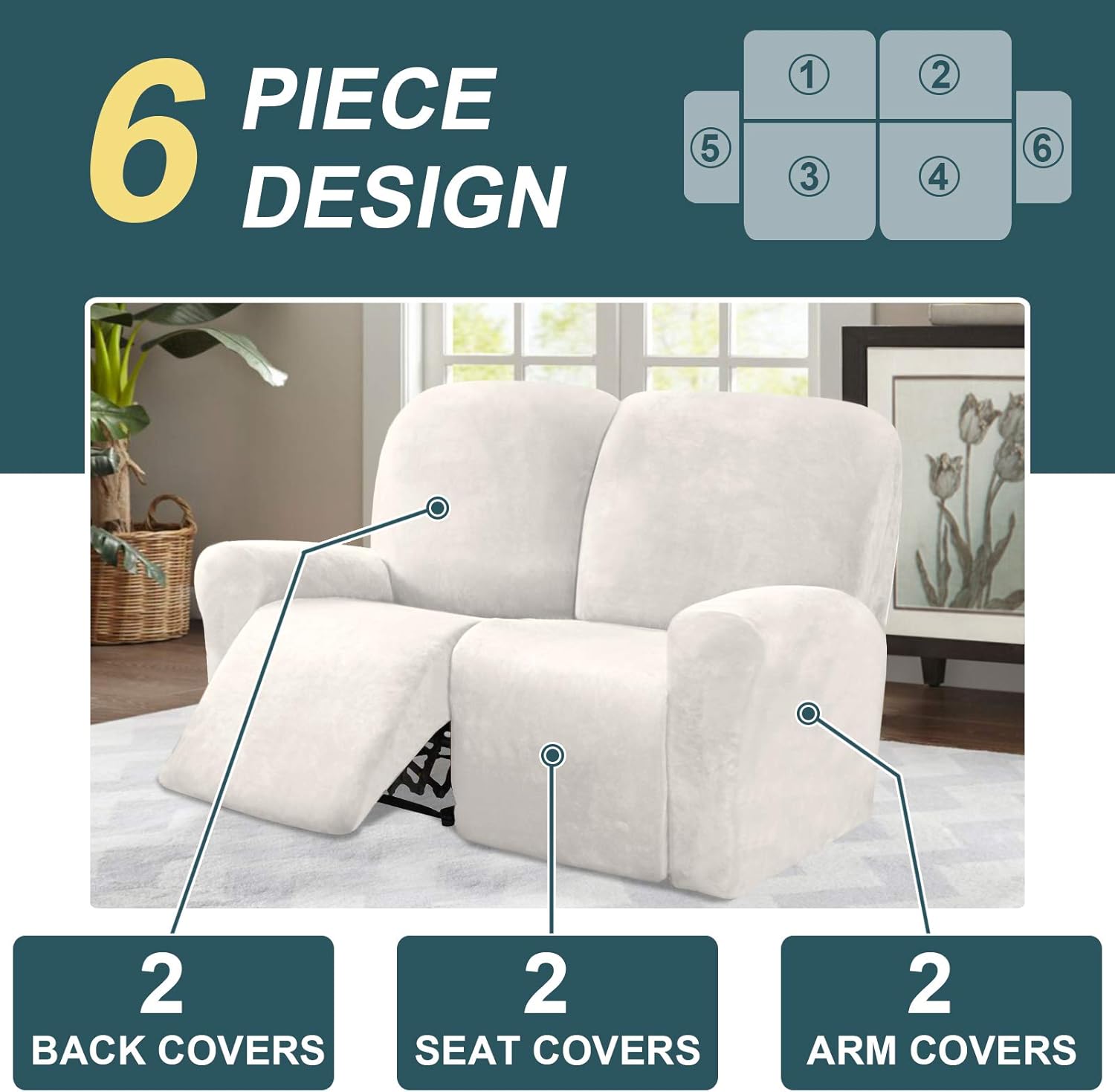 Flash Deals - 60% OFF FantasDecor 6 Piece Loveseat Recliner Cover Velvet Recliner Sofa Cover for 2 Cushion Reclining Couch Covers Stretch Loveseat Reclining Sofa Covers Thick, Soft, Washable, Love seat Slipcovers, Ivory 🔥 Cashback up to 70% FantasDecor 6 Piece Loveseat Recliner Cover Velvet Recliner Sofa Cover for 2 Cushion Reclining Couch Covers Stretch Loveseat Reclining Sofa Covers Thick, Soft, Washable, Love seat Slipcovers, Ivory