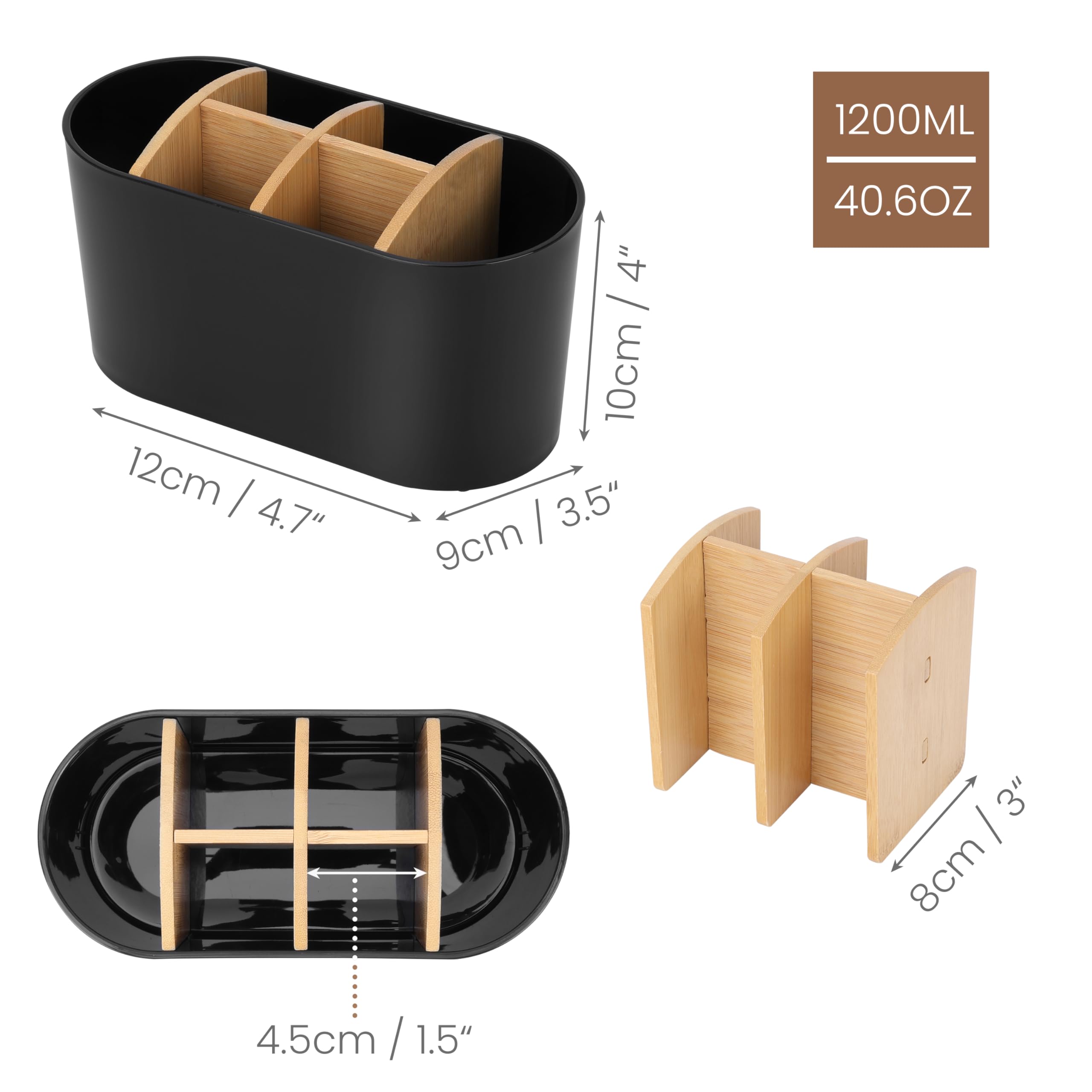 Belle Vous Zahnputzbecher Aus Bambus & Kunststoff – Mit 6 Fächern & Herausnehmbarem Teiler, Rutschfeste Basis, 9x12x10 Cm