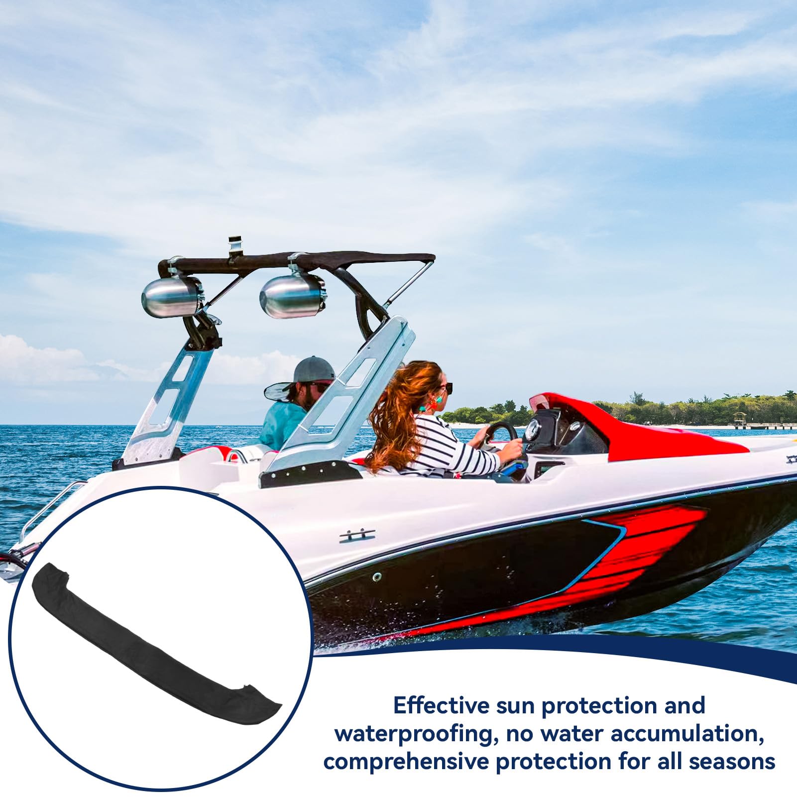HERCHR Bimini Top Cover, Copertura di Ricambio per Bimini Top Tessuto Oxford Pieghevole Antipioggia Impermeabile Parasole per Barca Attrezzatura Nautica per Pioggia e Ombreggiatura Solare (Nero)