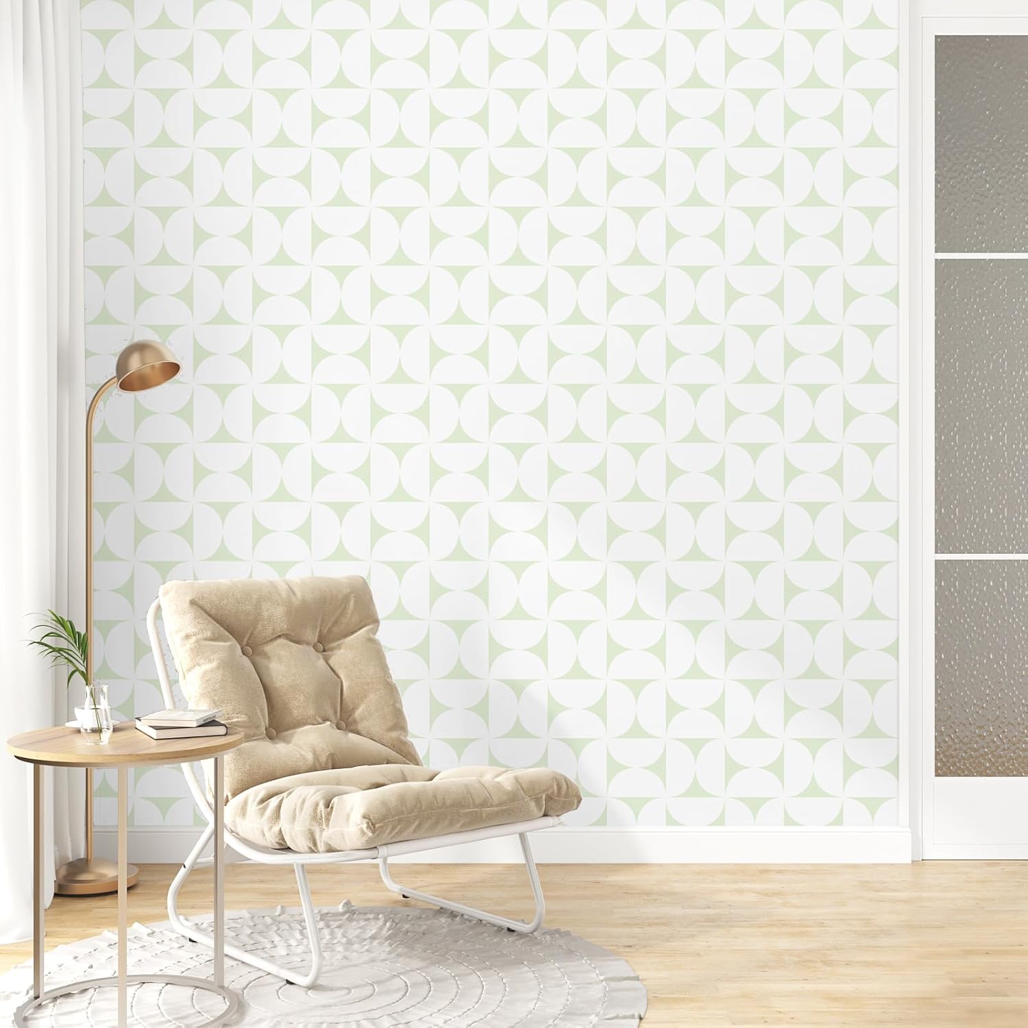 Green White Geometric Peel and Stick Wallpaper Modern Wall Paper Green Self Adhesive Waterproof Wallpaper for Bedroom Walls Living Room Backsplash Cabinets Boho Contact Paper 17.5"x102"