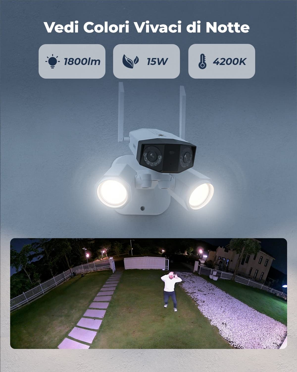 Reolink 4K Telecamera Wi-Fi Esterno con Doppio Obbiettivo 180° + Faretti, Videocamera WiFi a 2,4/5 GHz, Rilevamento di Uomo/Veicolo/Animale Domestico, Audio Bidirezionale, IP66, Duo Floodlight WiFi