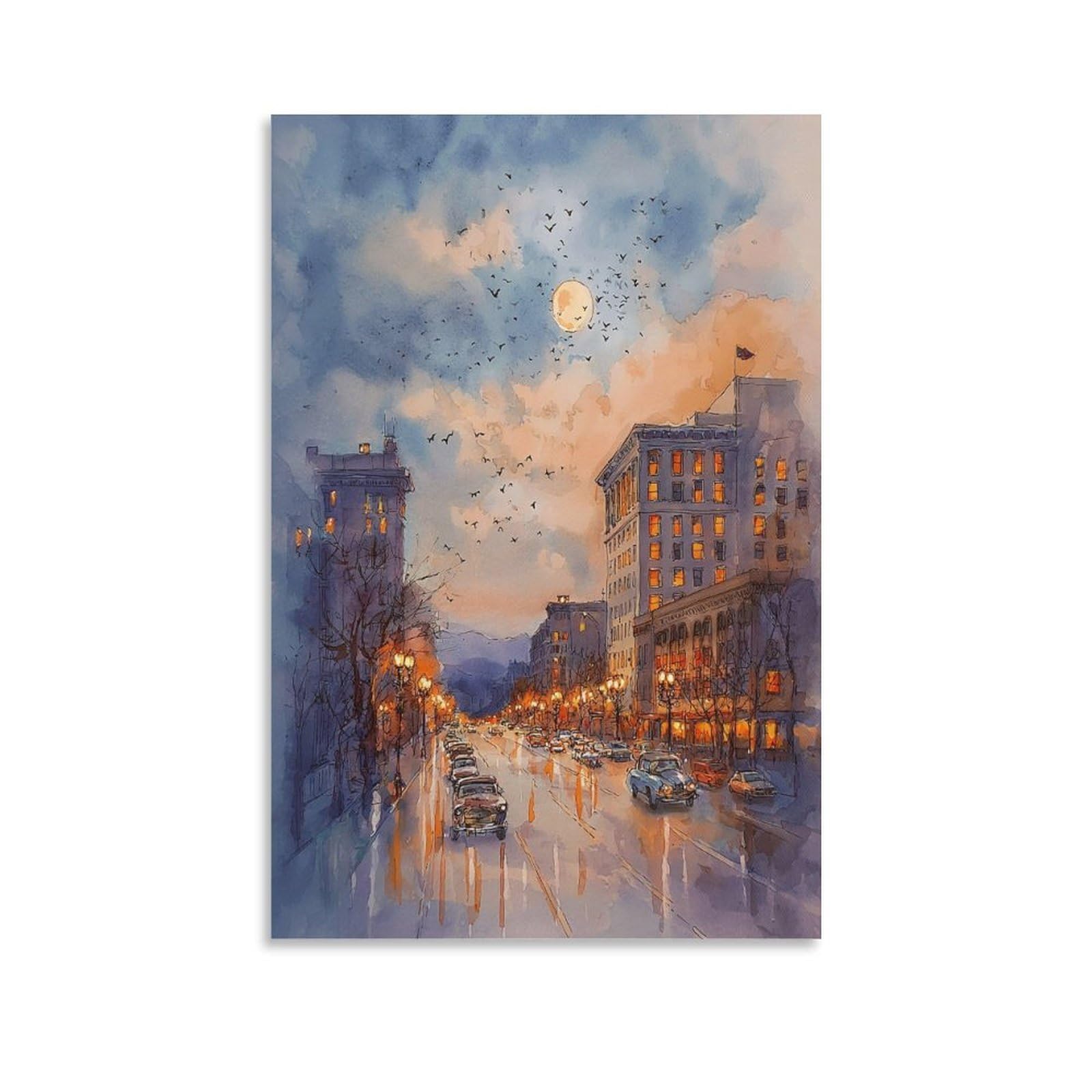 LCYNNH Portland Watercolor Painting 24x36inch(60x90cm) Vintage Travel Poster Watercolor Canvas Art