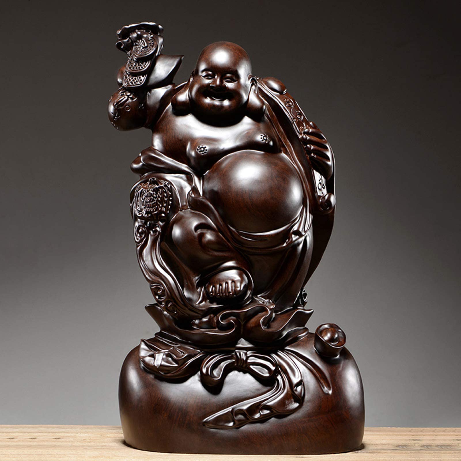 Amazon.co.jp: 屋内屋外風水装飾のための禅中国仏像装飾、マホガニー