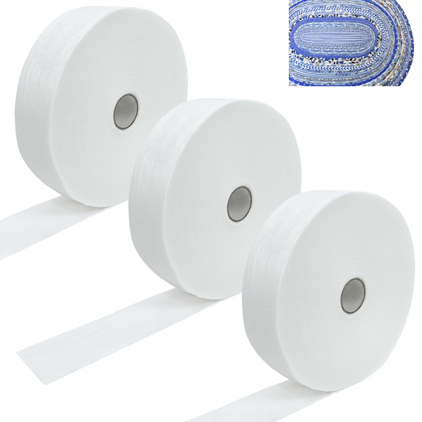CODOHI 2 Rolls Jelly Roll Batting Strips for Rugs 2 1/2 in Cotton Blend Batting on A Roll Total 100 Yards Quilt Batting Upholstery Cotton Rolls for Jelly Roll Rug, Colossal Round Rug