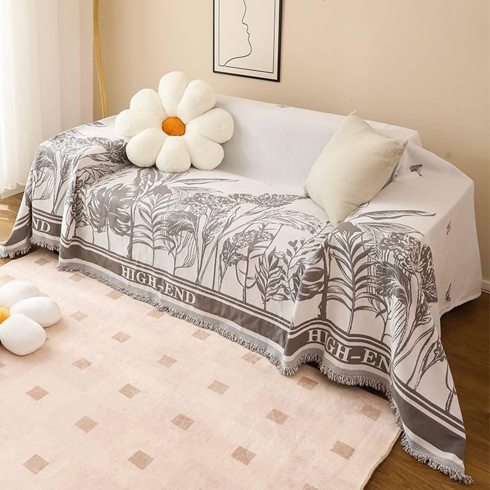 Copri Divano 1 Posto Moderno,Coperta Salva Divano Grigio Copriseduta Divano 180x180CM Copripoltrona in Ciniglia Foglie Tropicali