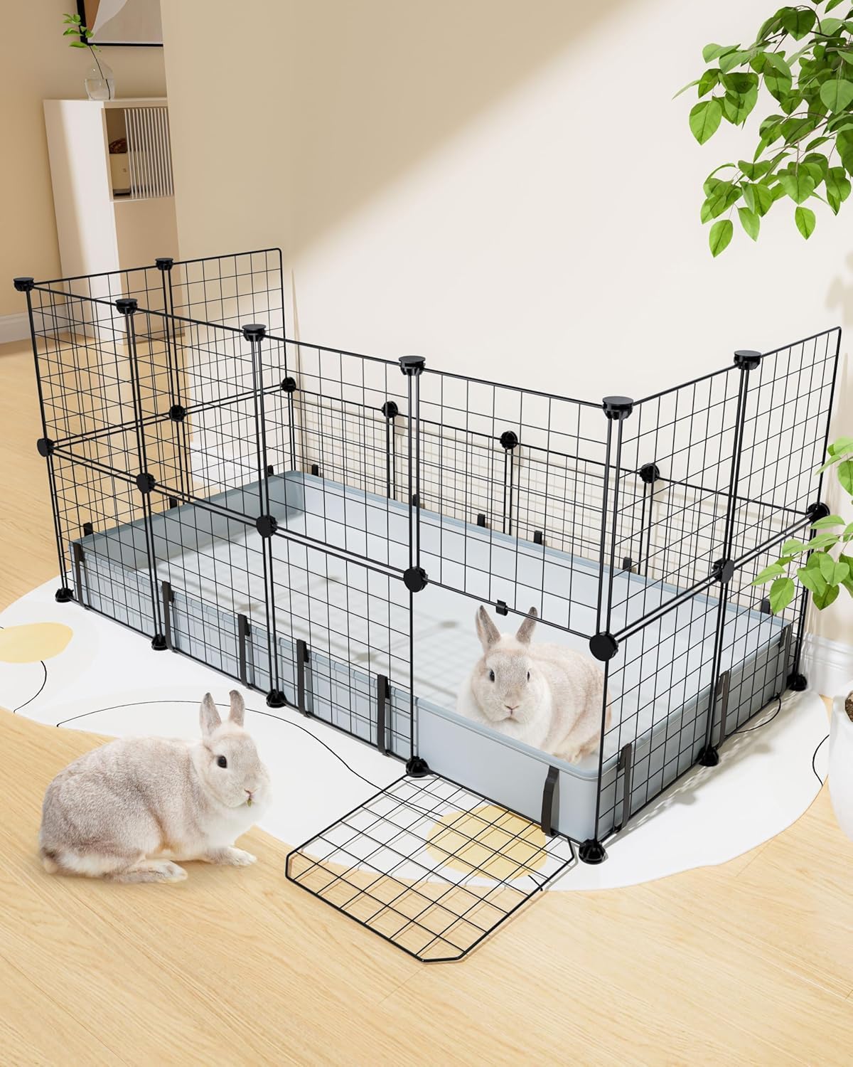 BUCATSTATE Gabbia per piccoli animali, 120 x 60 x 30 cm, griglia in metallo con 2 ante, 20 pannelli e tappetino impermeabile, box per porcellini d'India, conigli, ricci, cuccioli, gattini, galline