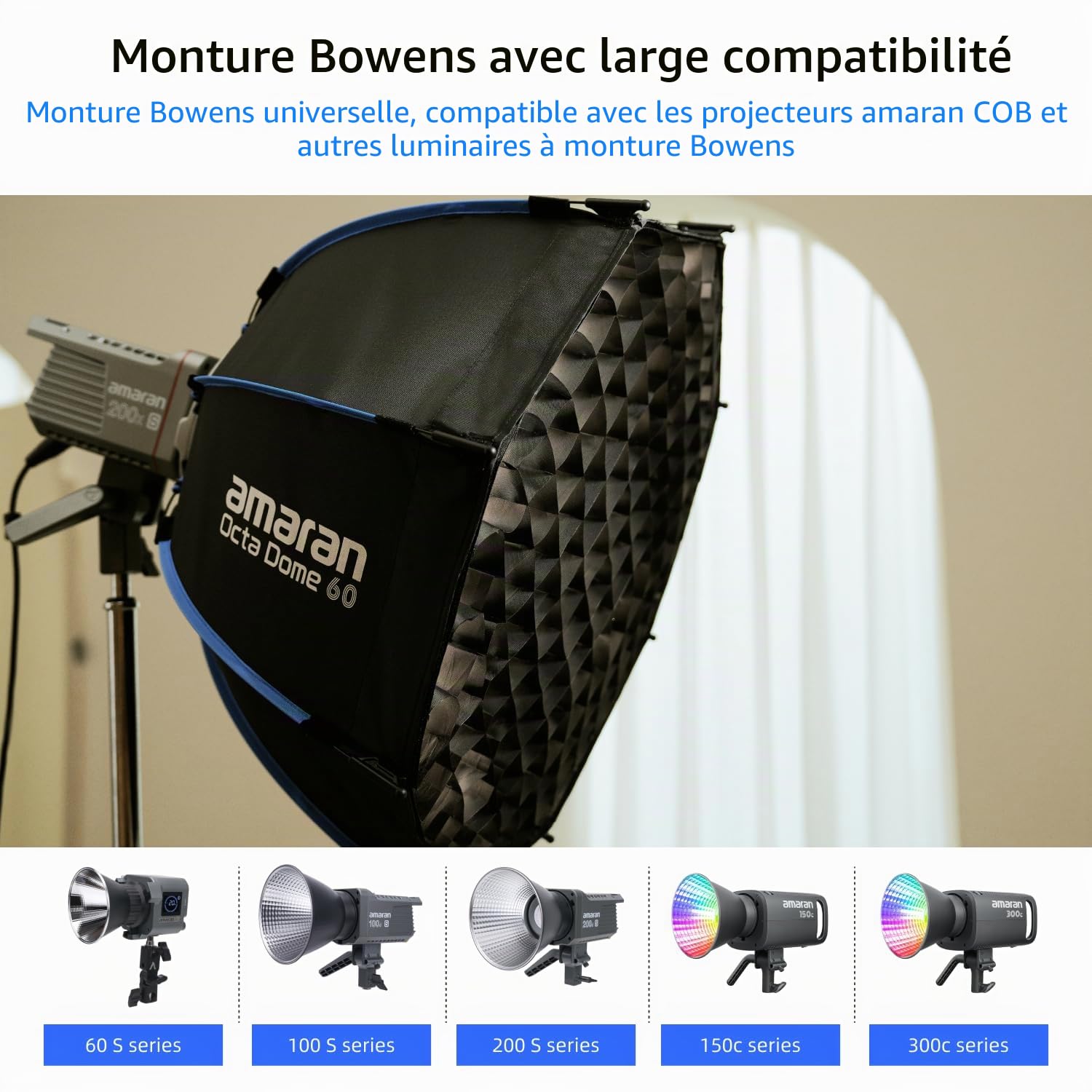 Amaran Octa Dome 60 Boîte À Lumière Octogonale Monture Bowens, Modeleur Rapide avec Diffusion & Grille pour Portraits & Interviews, Portable avec Sac De Transport