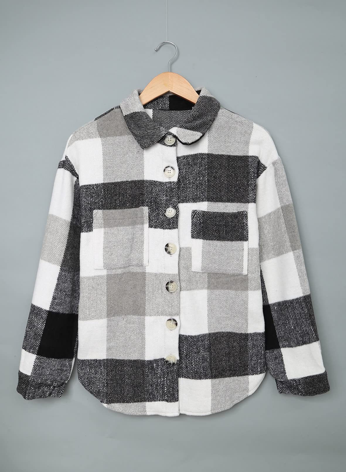 Damen Kariertes Knöpfen Langarm Oversize Bluse Mantel Hemdjacke Holzfällerjacke Mode Boyfreind Hemdbluse Mit Brusttaschen