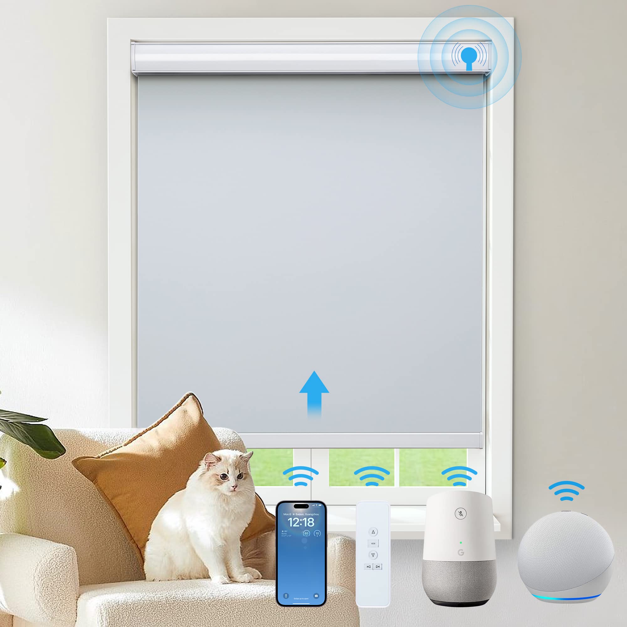 JaeJaes Motorized Roller Shades, Blackout Smart Windows Blinds with Electric Remote Control