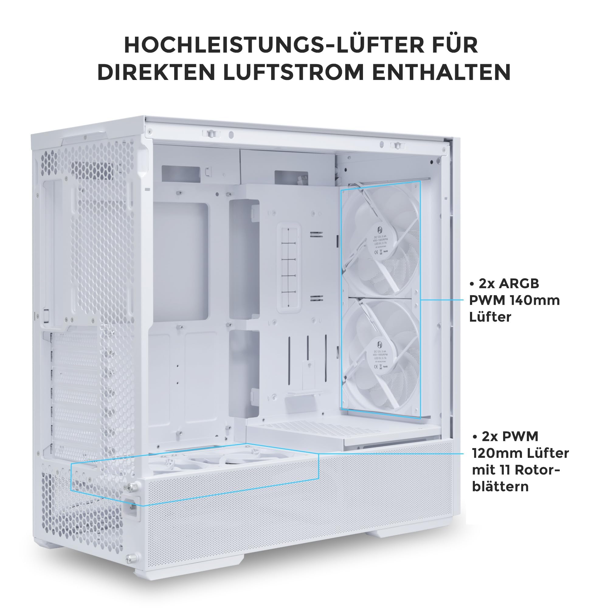Lian Li LANCOOL 207 Boîtier PC de Gaming ATX Blanc - Éclairage RVB, Cartes Graphiques Jusqu'à 375 mm, Radiateur Jusqu'à 360 mm, Acier, Verre Trempé