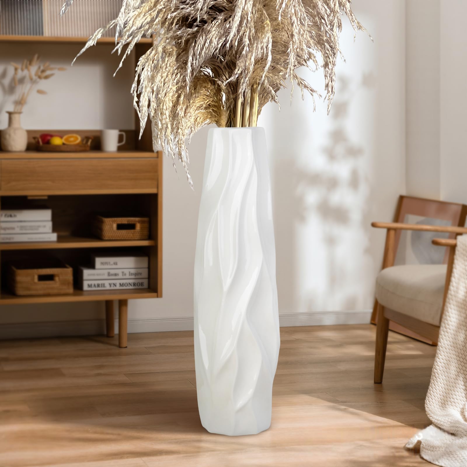 Amazon.com: Large Floor Ceramic Tall Vase 28 Inches,White Modern Flower ...
