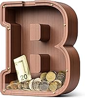 Vista 31 de SummiDate Alcancía de madera de letra para niños y niñas, Alfabeto, regalo de cumpleaños para niños (W)