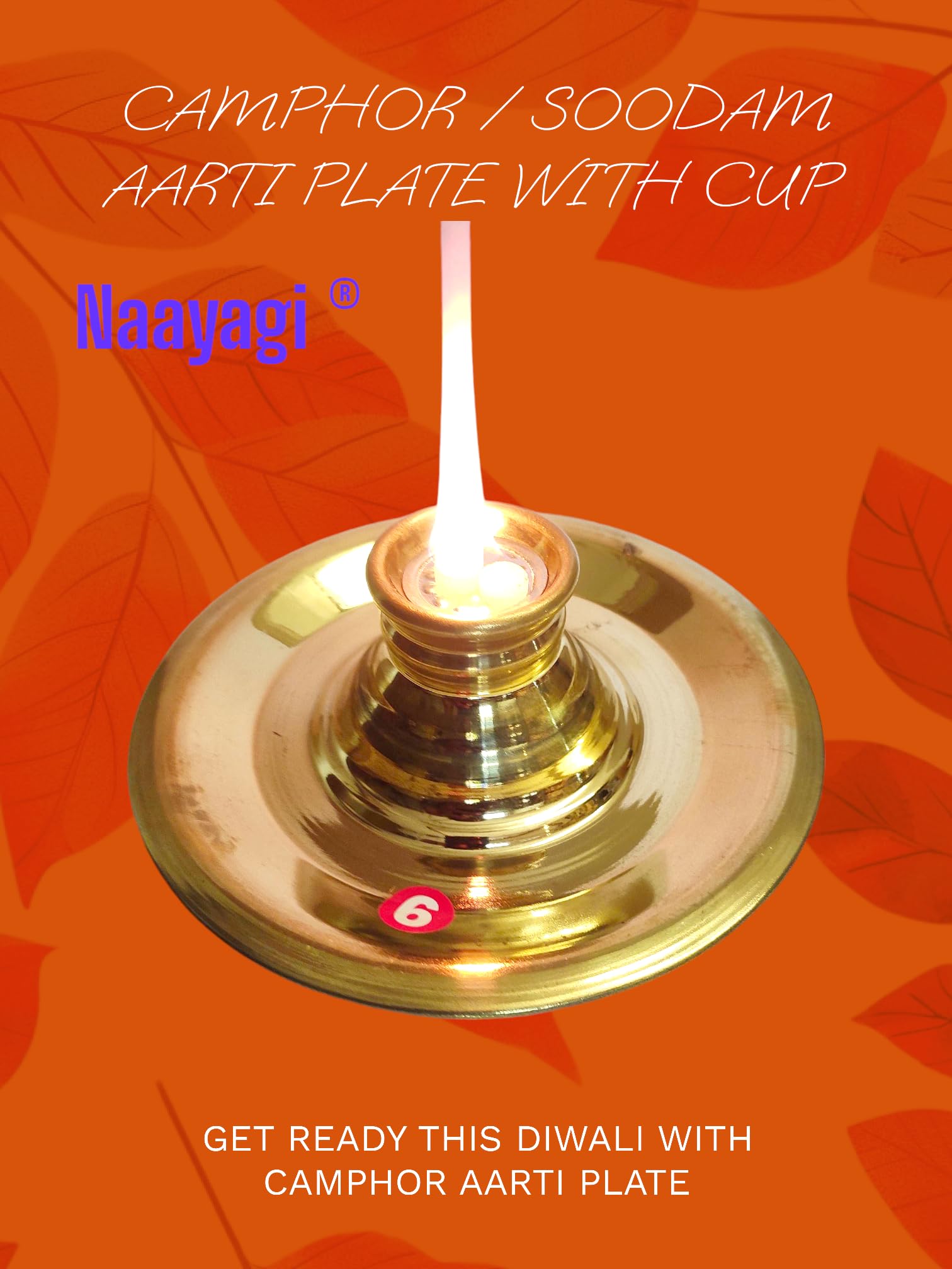 NAAYAGI - Pure Brass Made - Camphor/Kapoor Plate for AARTI - MINI - 6 INCH (Gold Color) (MINI Size - 6 INCH)