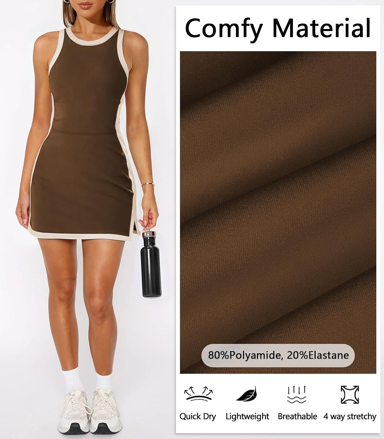 Womens Open Back Tennis Dress with Built in Shorts Pocket Workout Sleeveless Golf Romper Skort Sport Mini Tank Dresses