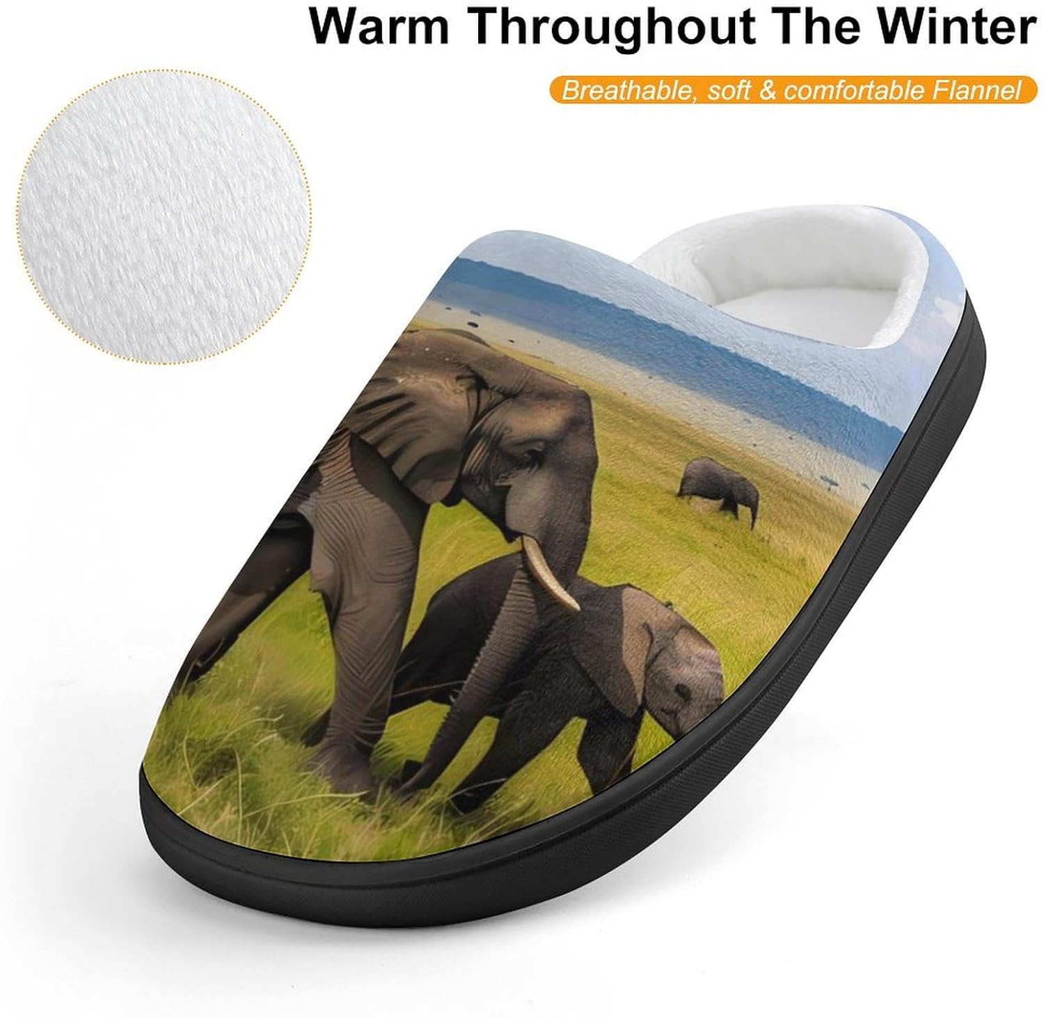 Elephants Family Cute Cotton Slippers Anti-slip House Shoe Slipper Indoor Outdoor