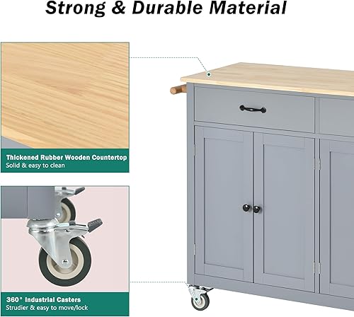 Miniatura 172 de LUMISOL Carrito de isla de cocina con ruedas de bloqueo con 2 cajones y 4 gabinetes, isla de cocina rodante con estantes ajustables, mesa de madera