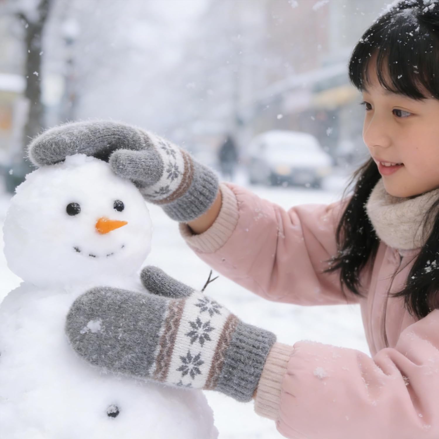 IZUS Baby-Girls Winter Knitted-Gloves Toddler Thick-Warm-Mittens Snowflake-Mitt-Gloves Kids 5-10 Years - Image 6