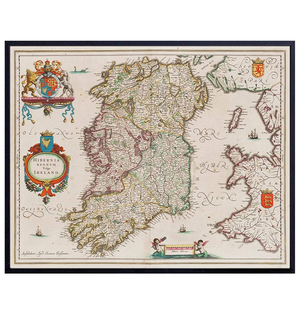 Map of Ireland Irish Wall Art Vintage Antique Style