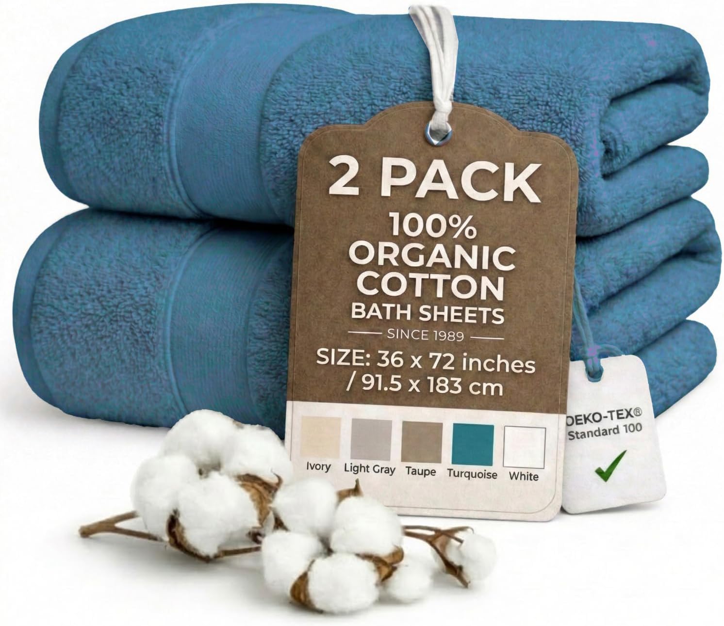 Oversized Bath Towels - 36 x 72 Extra Large Organic Cotton Bath Sheets for Adults | Jumbo Hotel-Size, Ultra Absorbent & Soft | 2 Pack