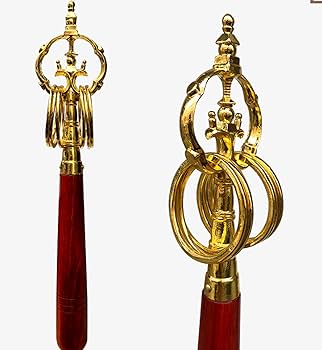 錫杖/僧侶 修験者 僧侶 法具 仏教美術 厄除け 仏具 装飾的な金属製ハンドル Amazon.co.jp: 密教法具 錫杖 しゃくじょう 禅杖 無垢材ハンドル