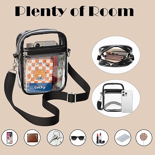Miniatura 3 de DNFUN Bolsa transparente aprobada para estadios, bolso cruzado impermeable con correa ajustable para conciertos y eventos