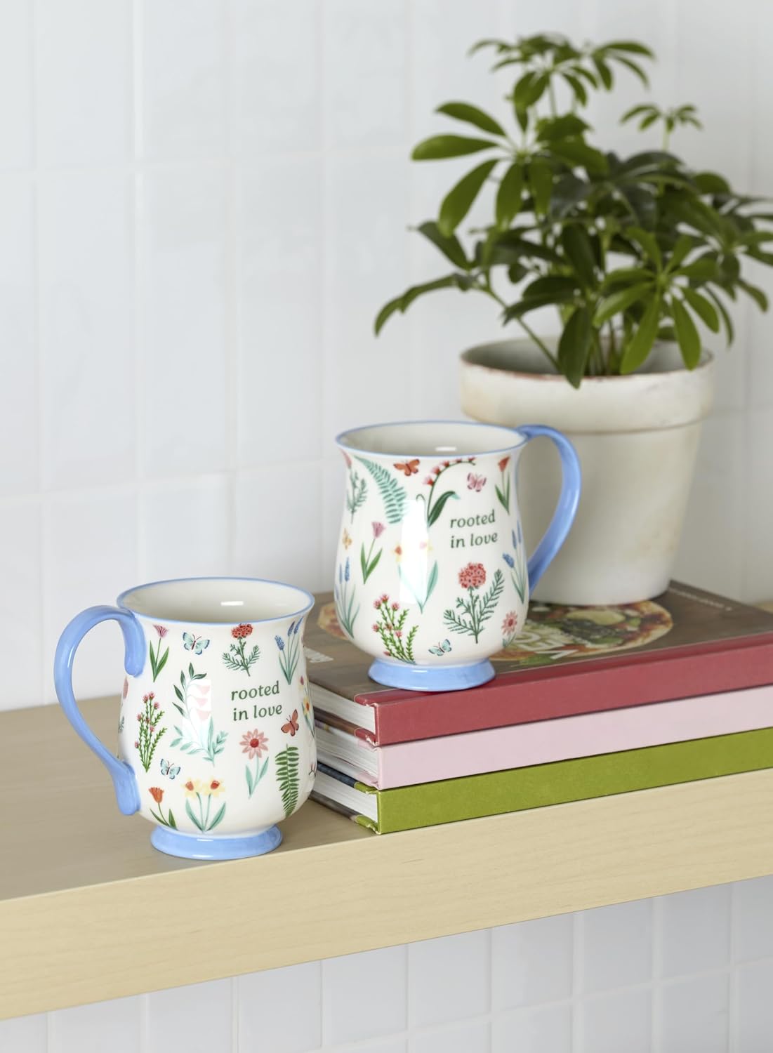 Oneida Coffee Mug Set, First Blooms Blue Mugs 2 Pieces, Service For 2, Porcelain Material, 12 Ounce Capacity, Microwave And Dishwasher Safe, Ceramic Mugs, Coffee Cups, Tea Cup (Blue, 2 Pieces)
