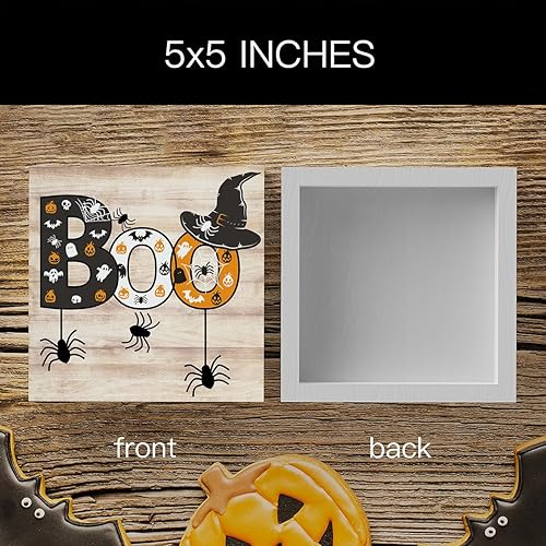 Miniatura 2 de Letrero de madera rústico con diseño de bruja y araña, para Halloween, bonito letrero de otoño, decoración de casa de campo, caja de madera, placa