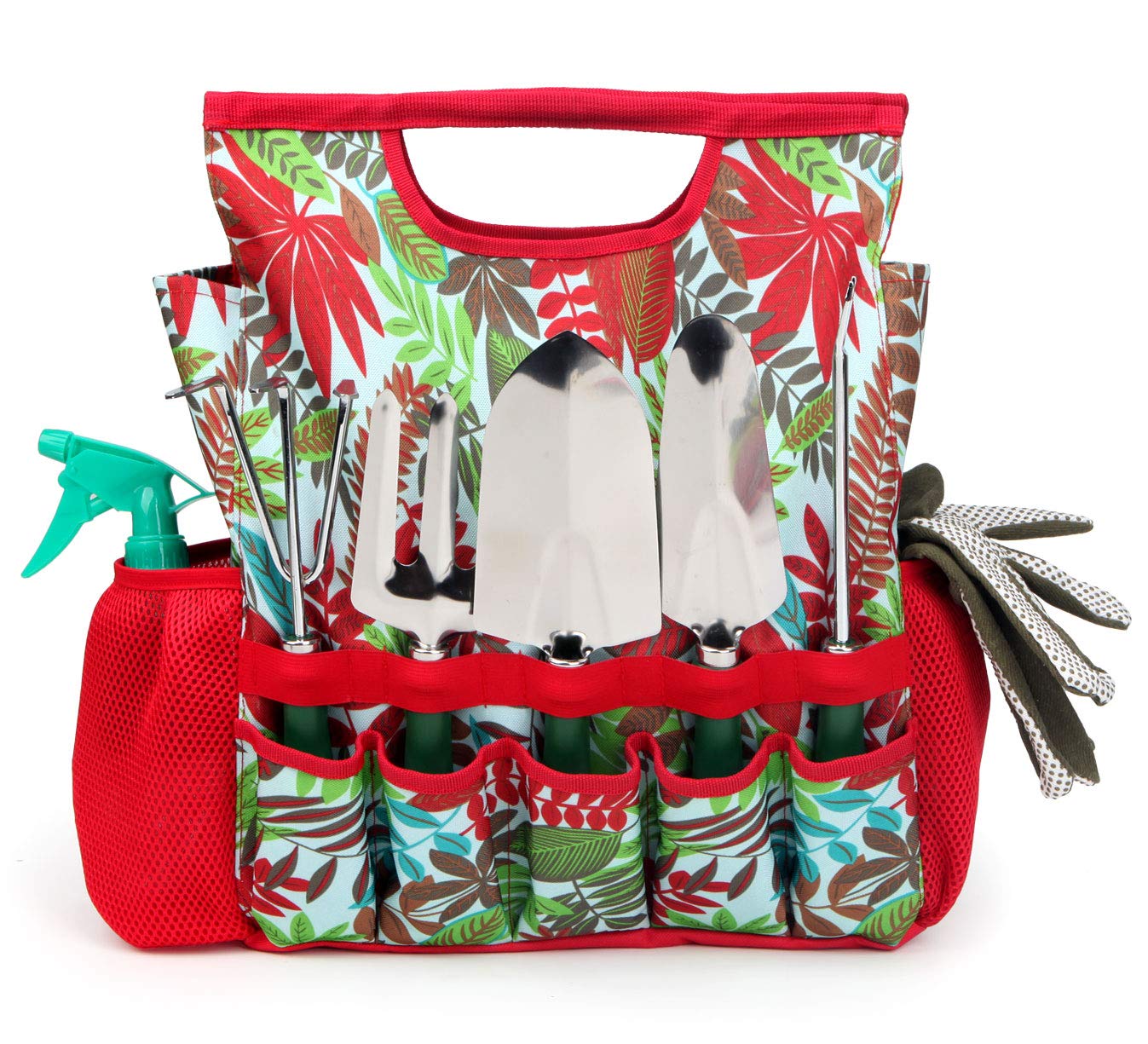 Juego de Herramientas de jardín de 9 Piezas con Guantes y Bolsa Colorida, Kit de Herramientas de Mano de jardinería con Bolsa de Almacenamiento