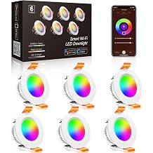 inShareplus 2 Inch Smart LED Recessed Lighting, 5W WiFi RGB Downlight, CCT 2700K-6500K Dimmable Color Changing Ceiling Light with LED Driver, Compatible with Alexa and Google Home, 120V, 6 Pack
