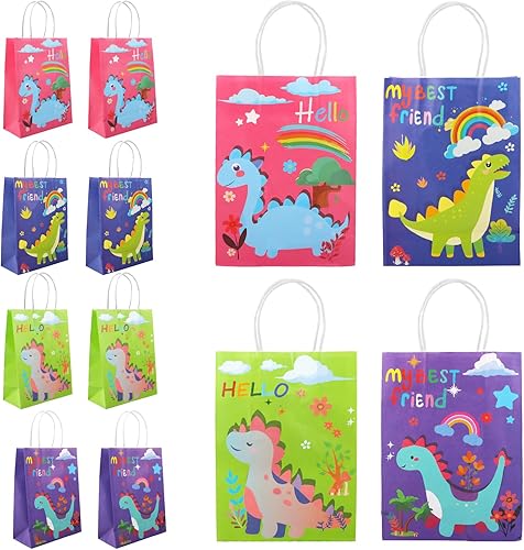 12 Stück Geschenktüte, Dinosaurier Geburtstag Papiertüten, Dinosaurier Papiertüt